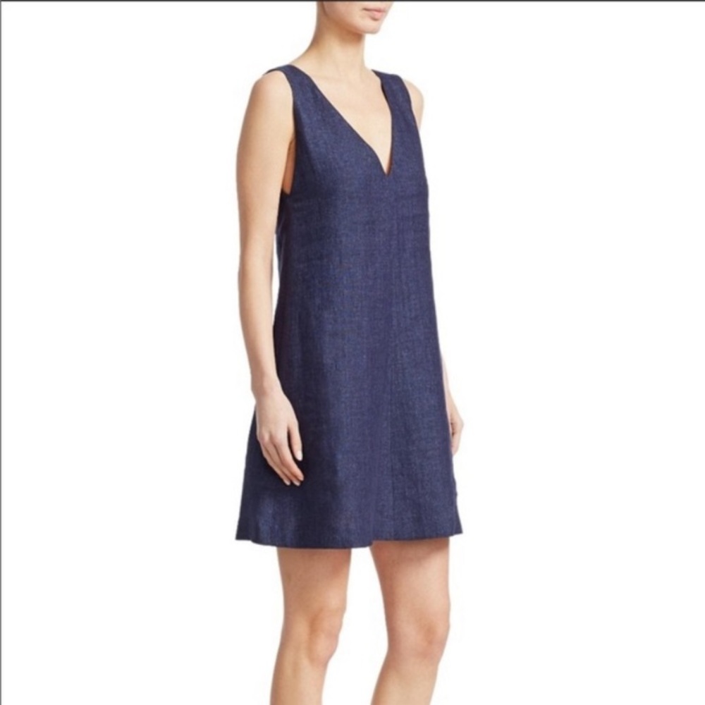 Theory‎ V Shift FL Integrate Navy Blue Linen V-Neck Mini Dress M